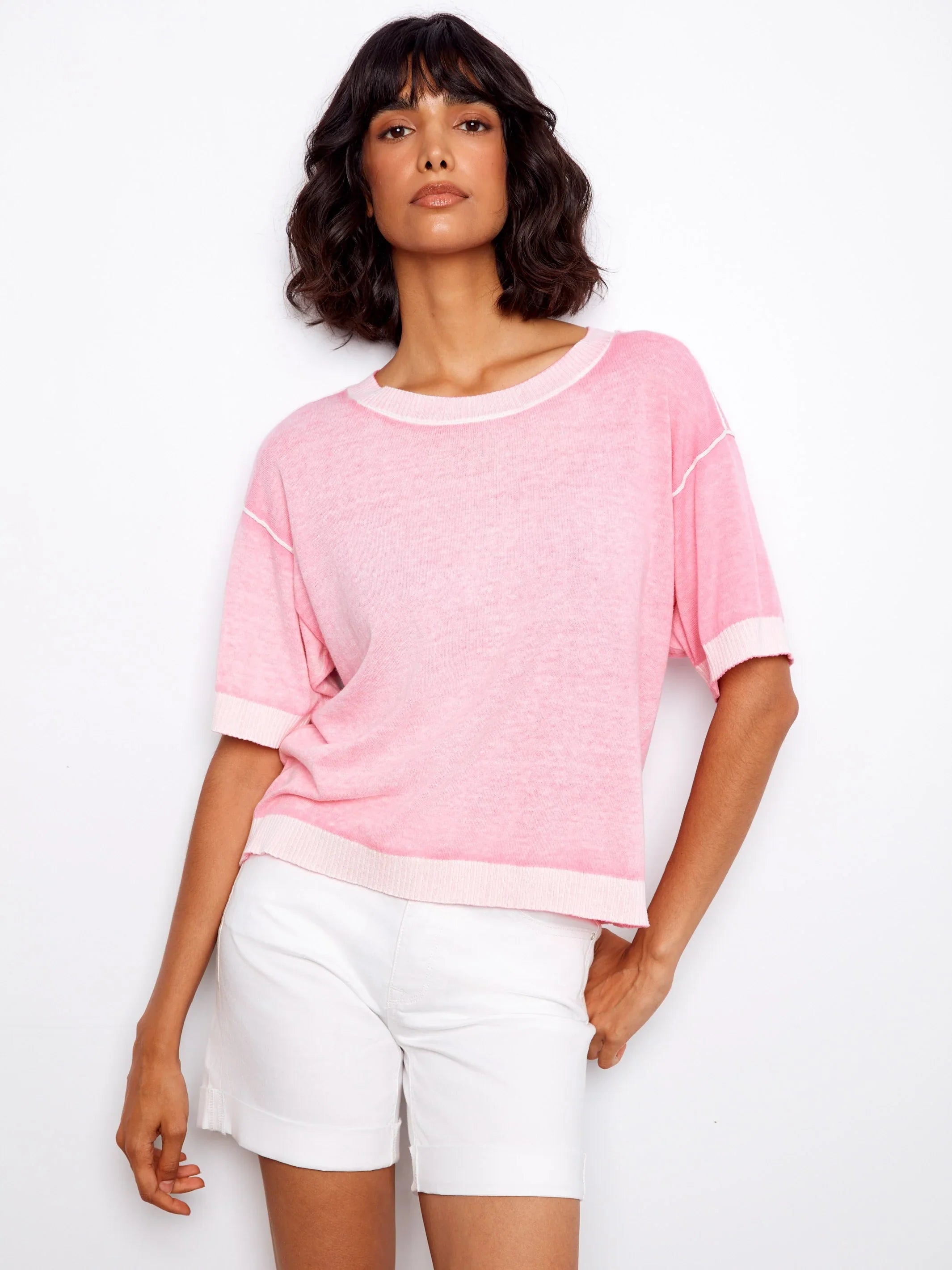 Short Sleeve Reverse Print Sweater