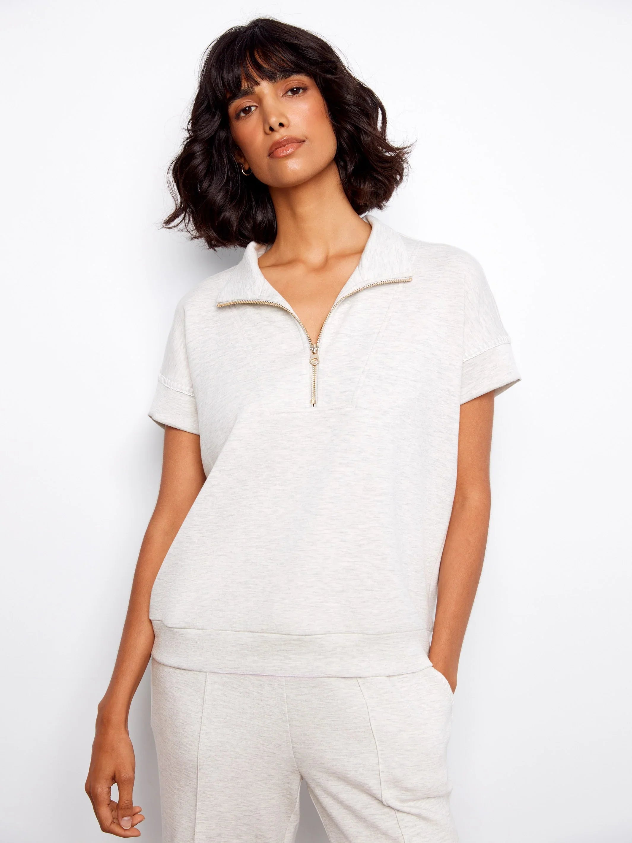 Chic Soft Mock-Neck Short-Sleeve Top
