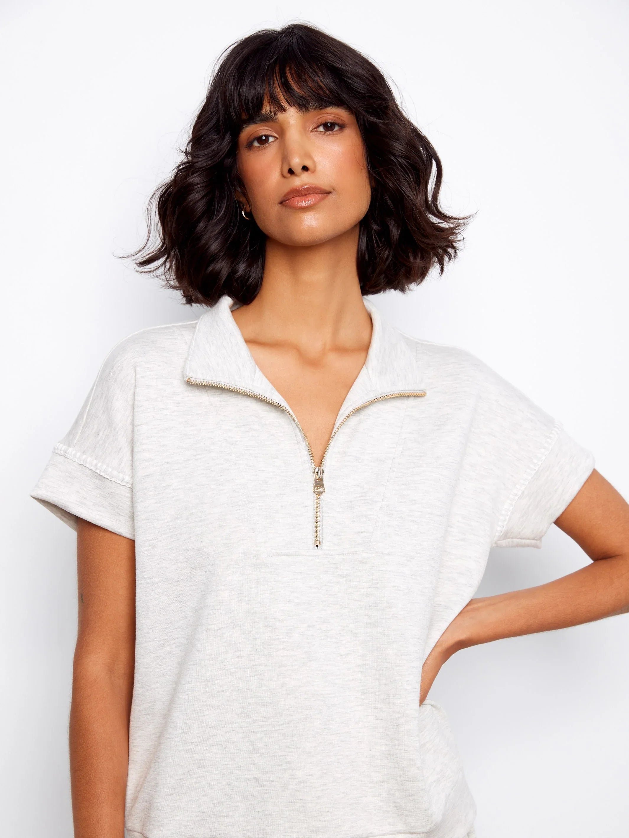 Chic Soft Mock-Neck Short-Sleeve Top