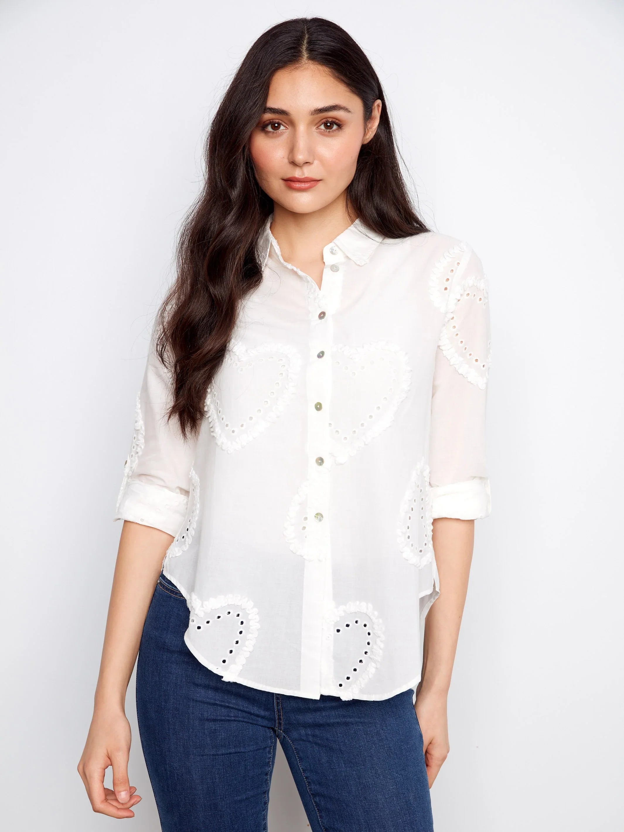Button-Down Textured Blouse