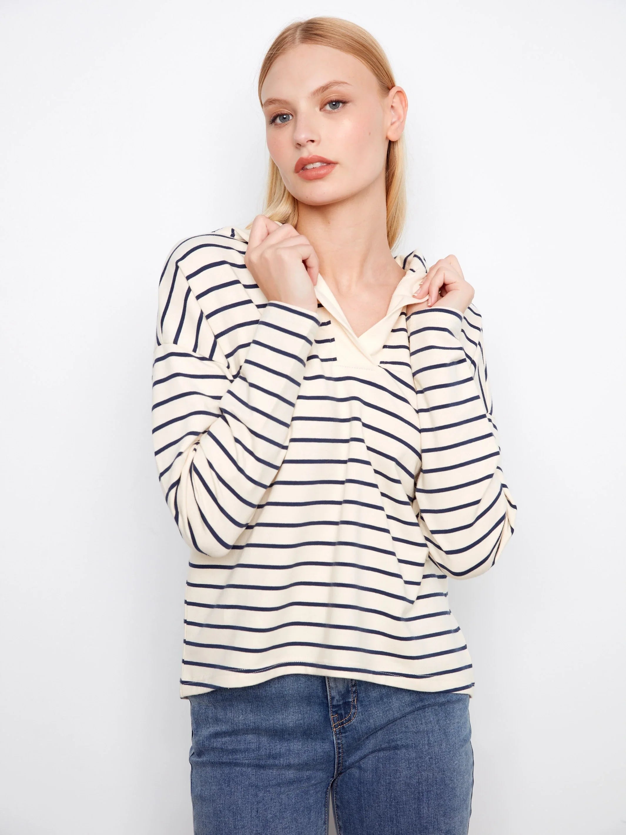Chic Striped Soft V-Neck Top
