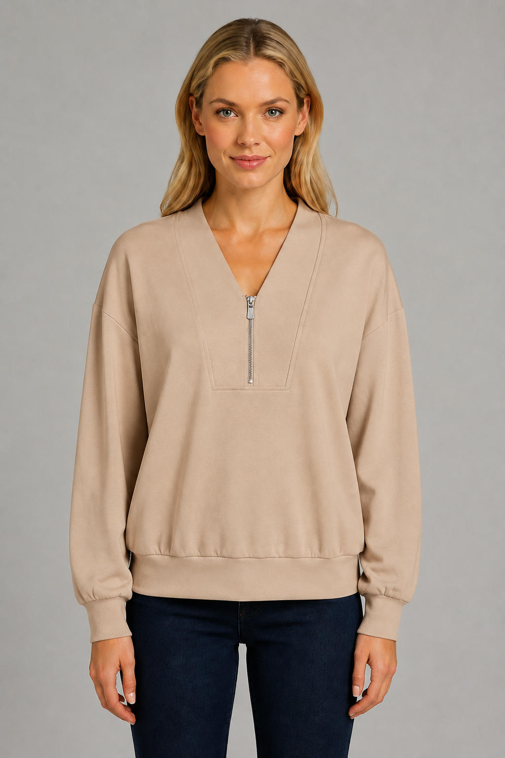 Soya Concepts V-Neck Zip-Front Top - Style 5F27855T