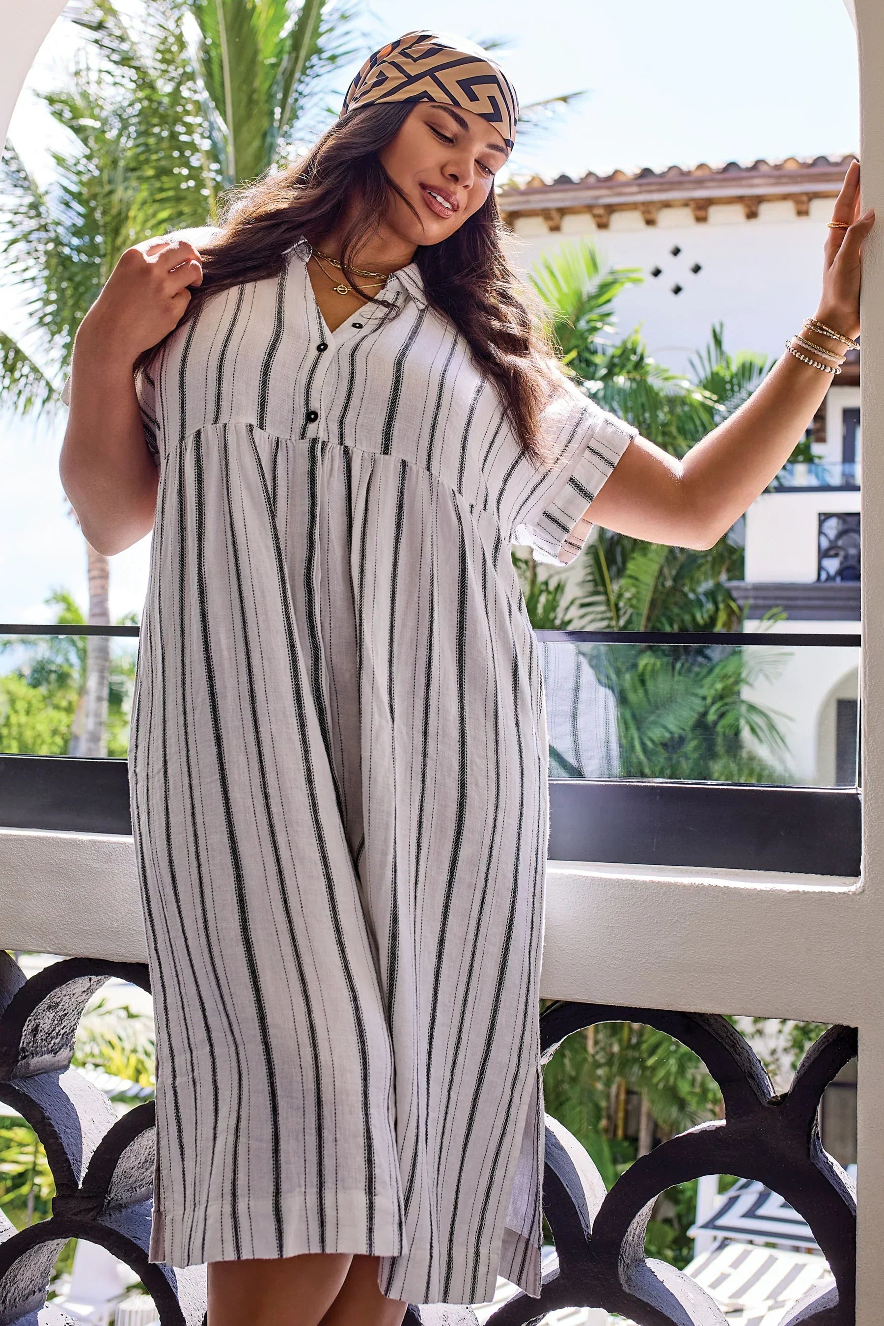 Striped Yarn-Dye Flowy Dress