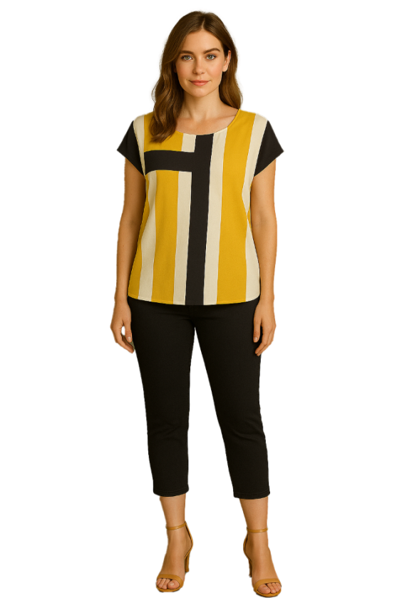 Multi-Stripe Short Sleeve Top