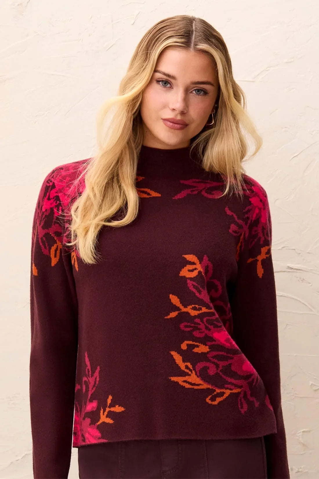 Tribal Double Knit Knit Funnel Neck Sweater Long Sleeve Sweater - Style 32270-8012
