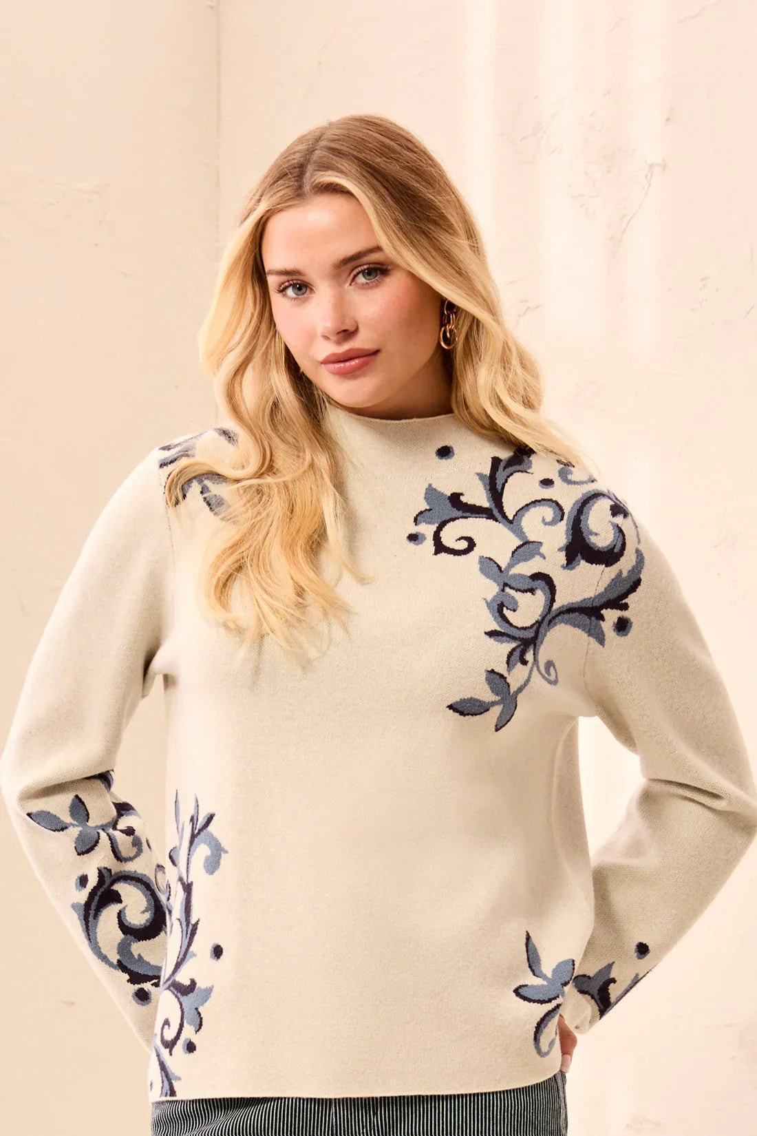 Tribal Long Sleeve Funnel Neck Sweater - Style 32270-8012m