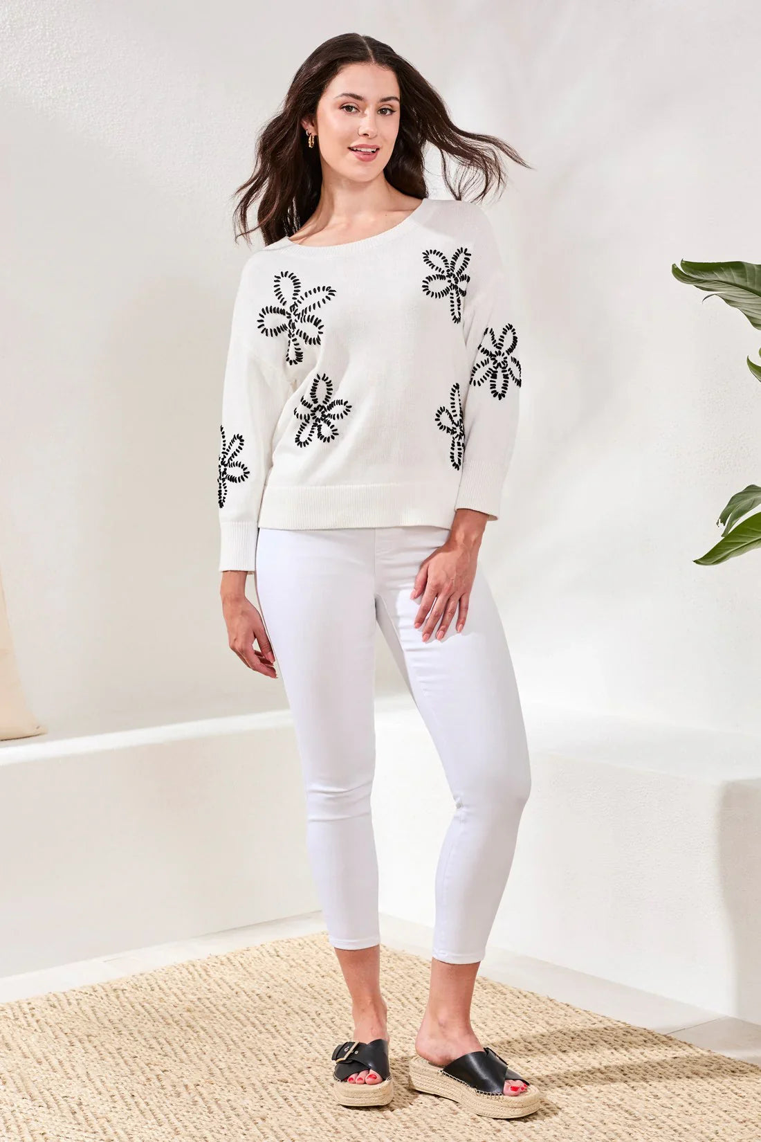 Embroidered Three-Quarter Sweater