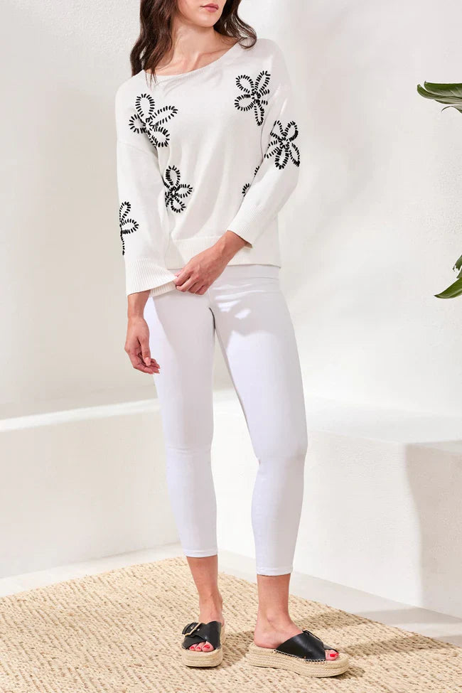 Embroidered Three-Quarter Sweater