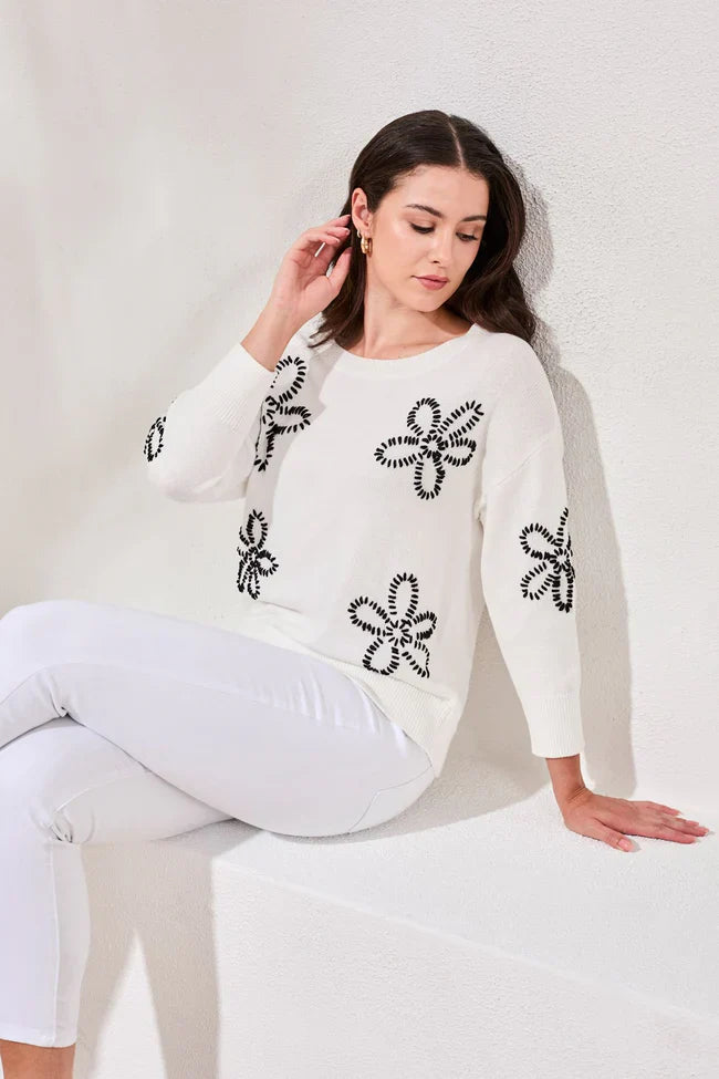 Embroidered Three-Quarter Sweater