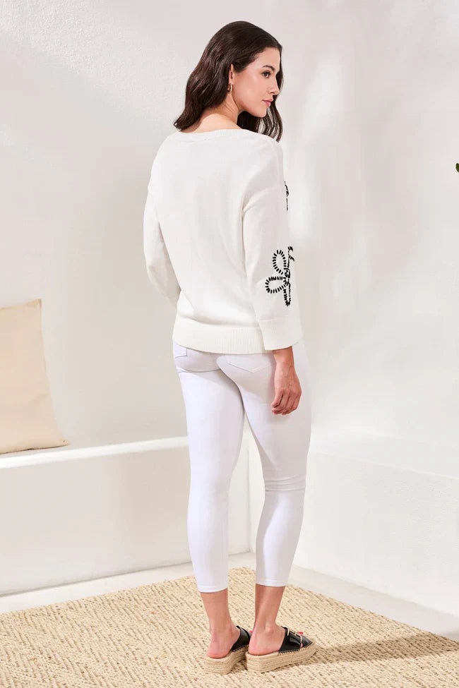Embroidered Three-Quarter Sweater