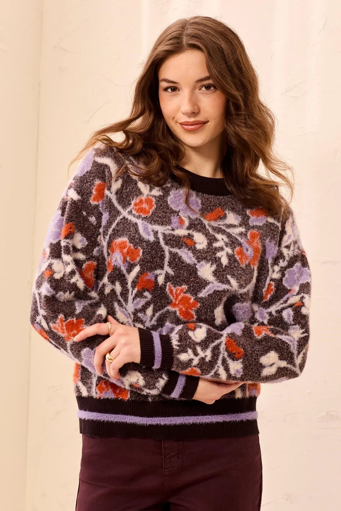Tribal Eyelash Embroidered Long Sleeve Mock Neck Knit Sweater - Style 31510-8485
