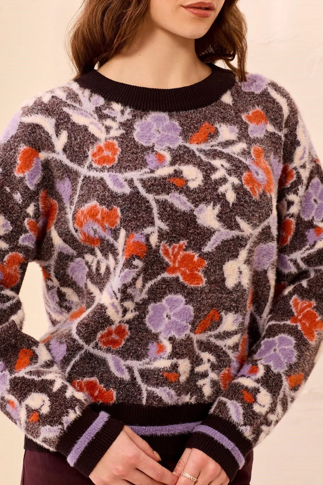 Tribal Eyelash Embroidered Long Sleeve Mock Neck Knit Sweater - Style 31510-8485