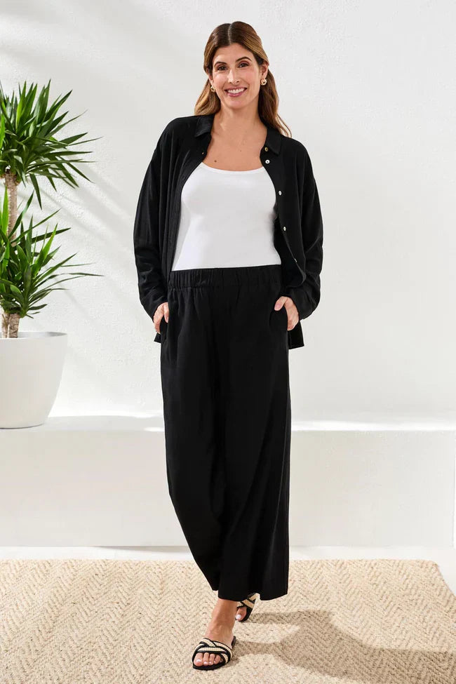 Wide-Leg Pull-On Ankle Pants