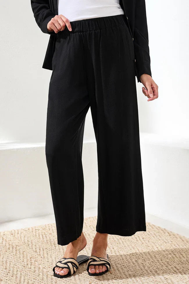 Wide-Leg Pull-On Ankle Pants