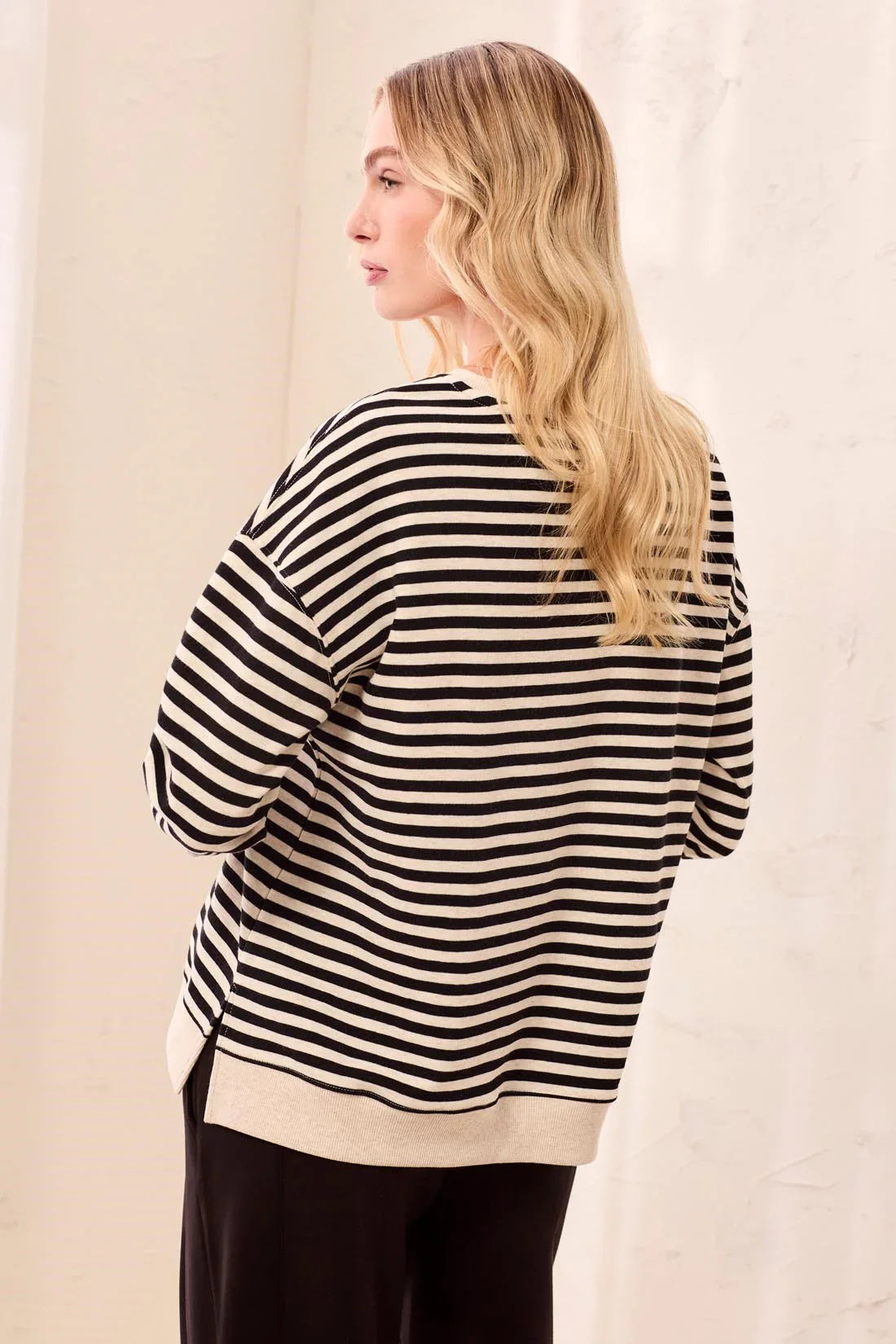 Long Sleeve Crew Neck Drop Shoulder Knit Top