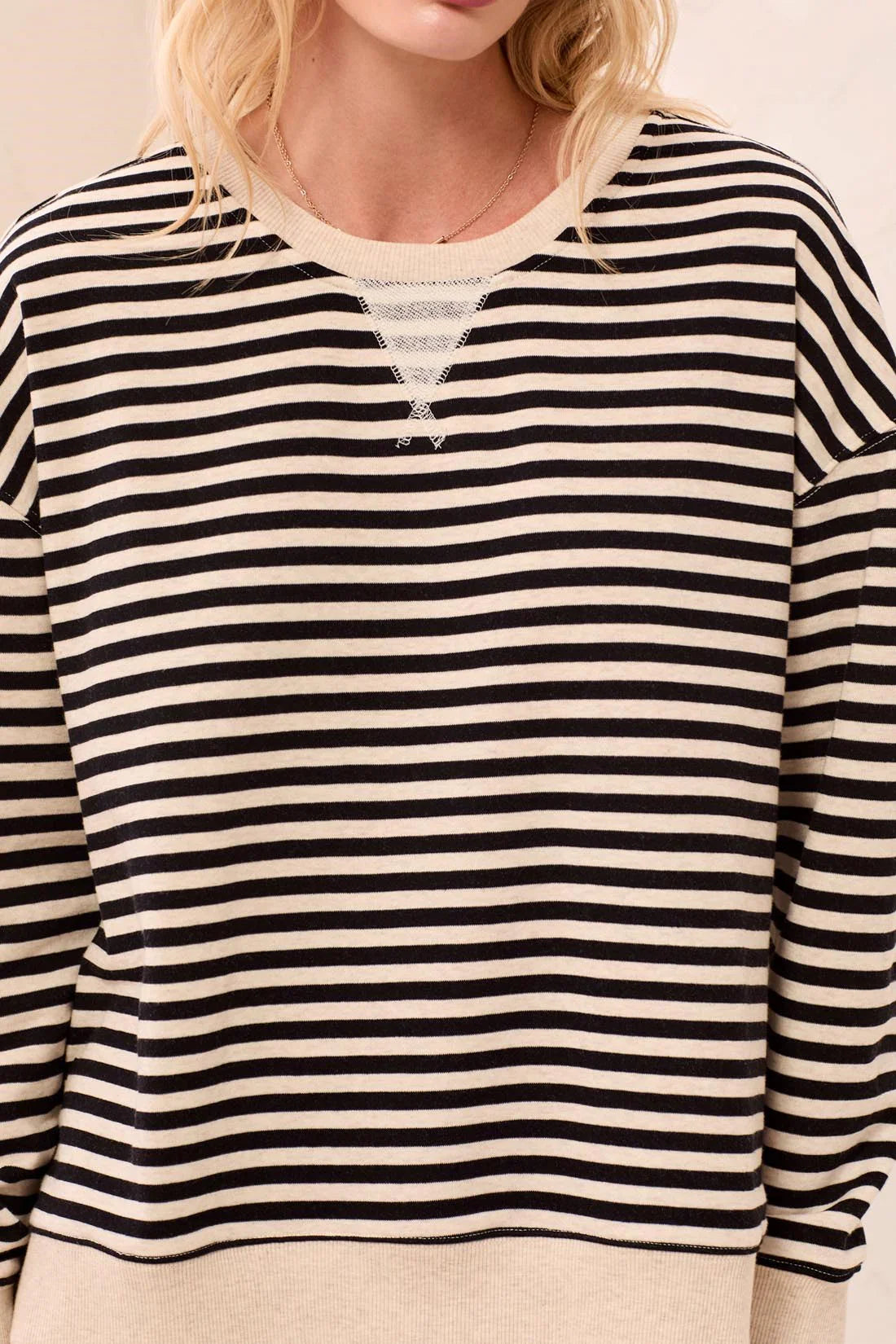 Long Sleeve Crew Neck Drop Shoulder Knit Top