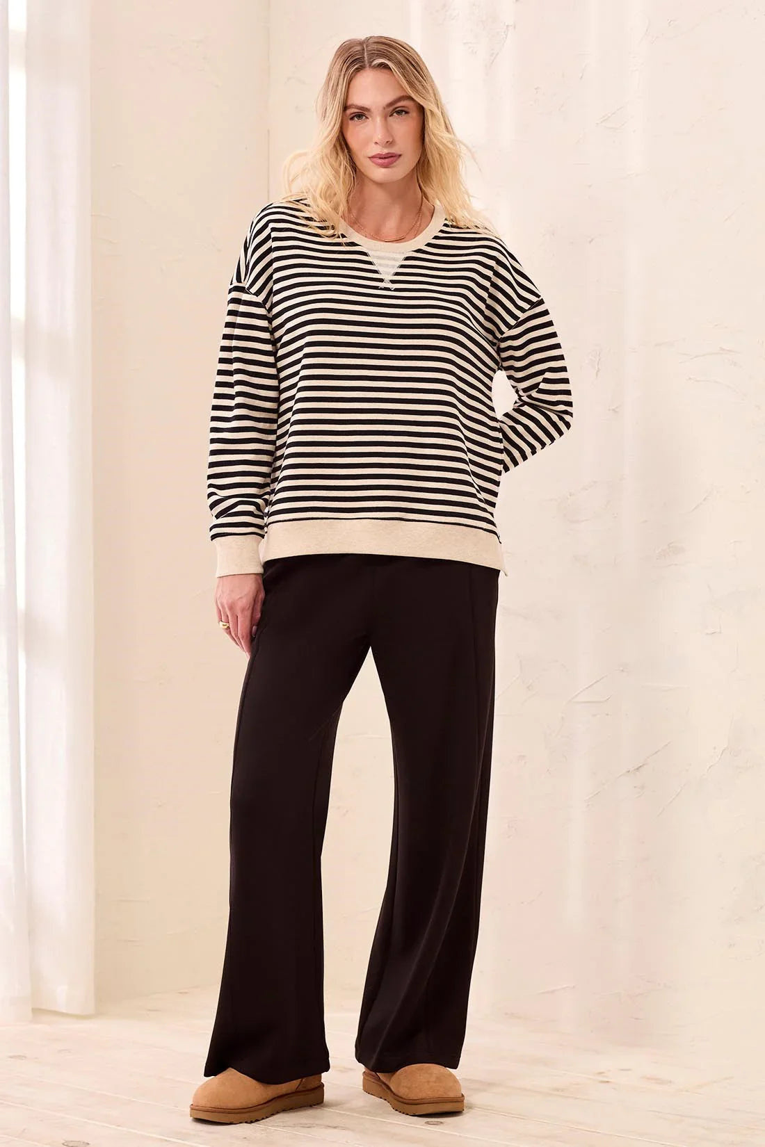 Long Sleeve Crew Neck Drop Shoulder Knit Top
