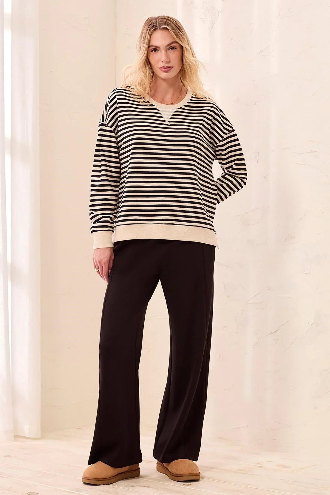 Tribal Long Sleeve Crew Neck Drop Shoulder Knit Top - Style 24870-8509