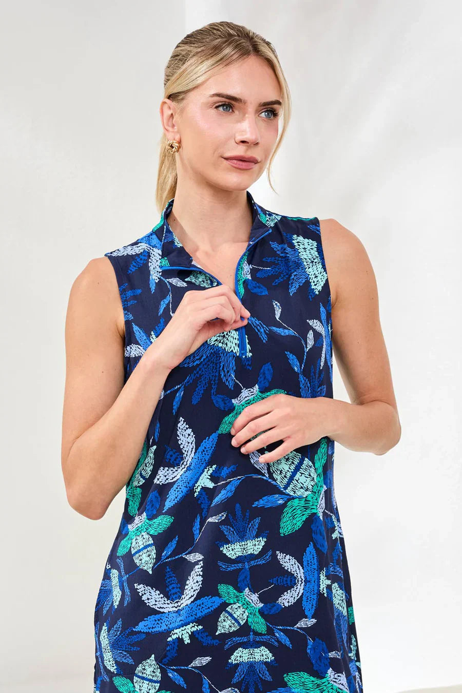 Zip-Front Blue Dress