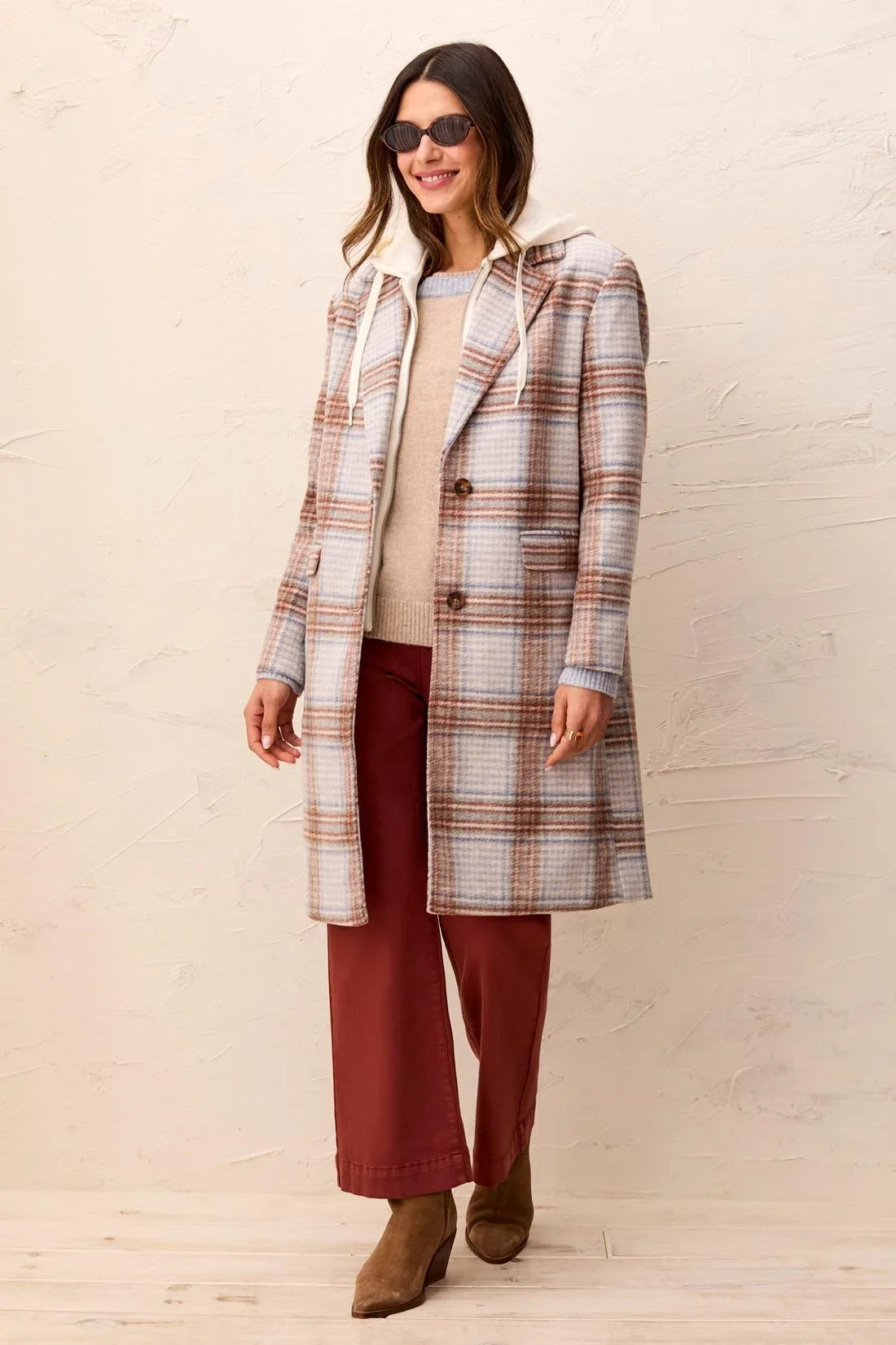 Tribal Plaid Car Coat With Removable Fooler Hoodie - Style 59420-5649