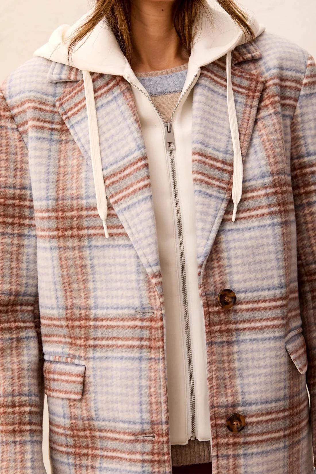 Tribal Plaid Car Coat With Removable Fooler Hoodie - Style 59420-5649