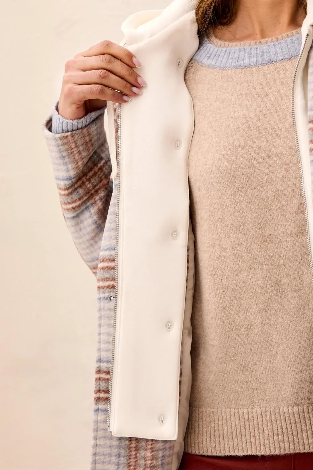 Tribal Plaid Car Coat With Removable Fooler Hoodie - Style 59420-5649