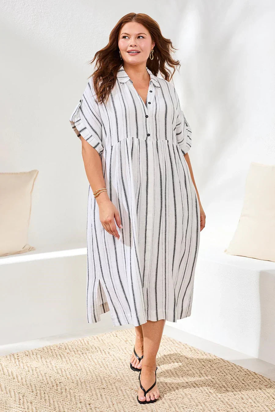 Striped Yarn-Dye Flowy Dress