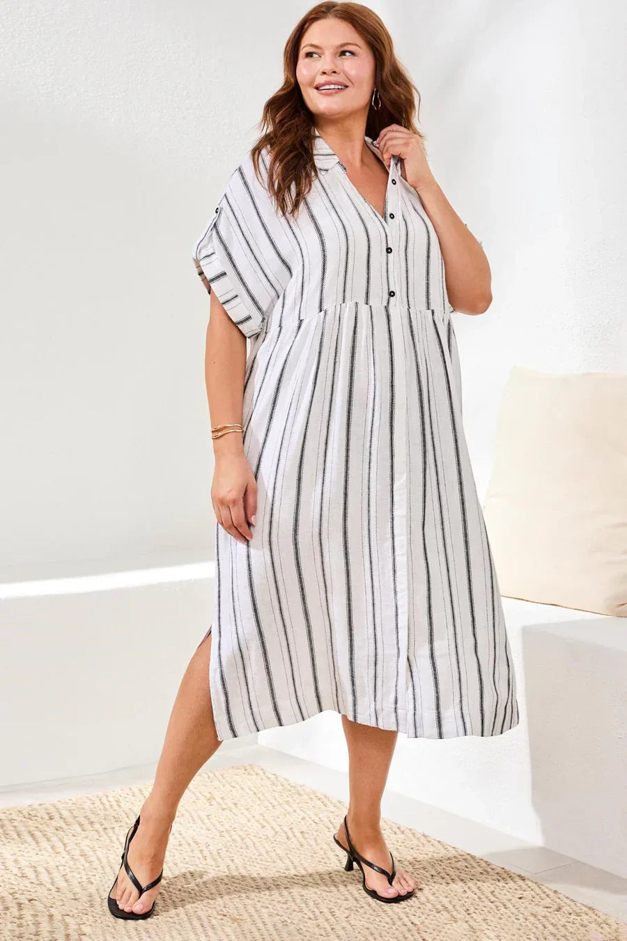 Striped Yarn-Dye Flowy Dress