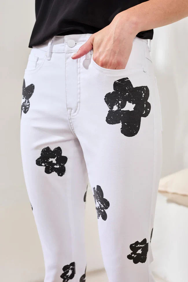Strech Cotton Floral High-Waisted Capris
