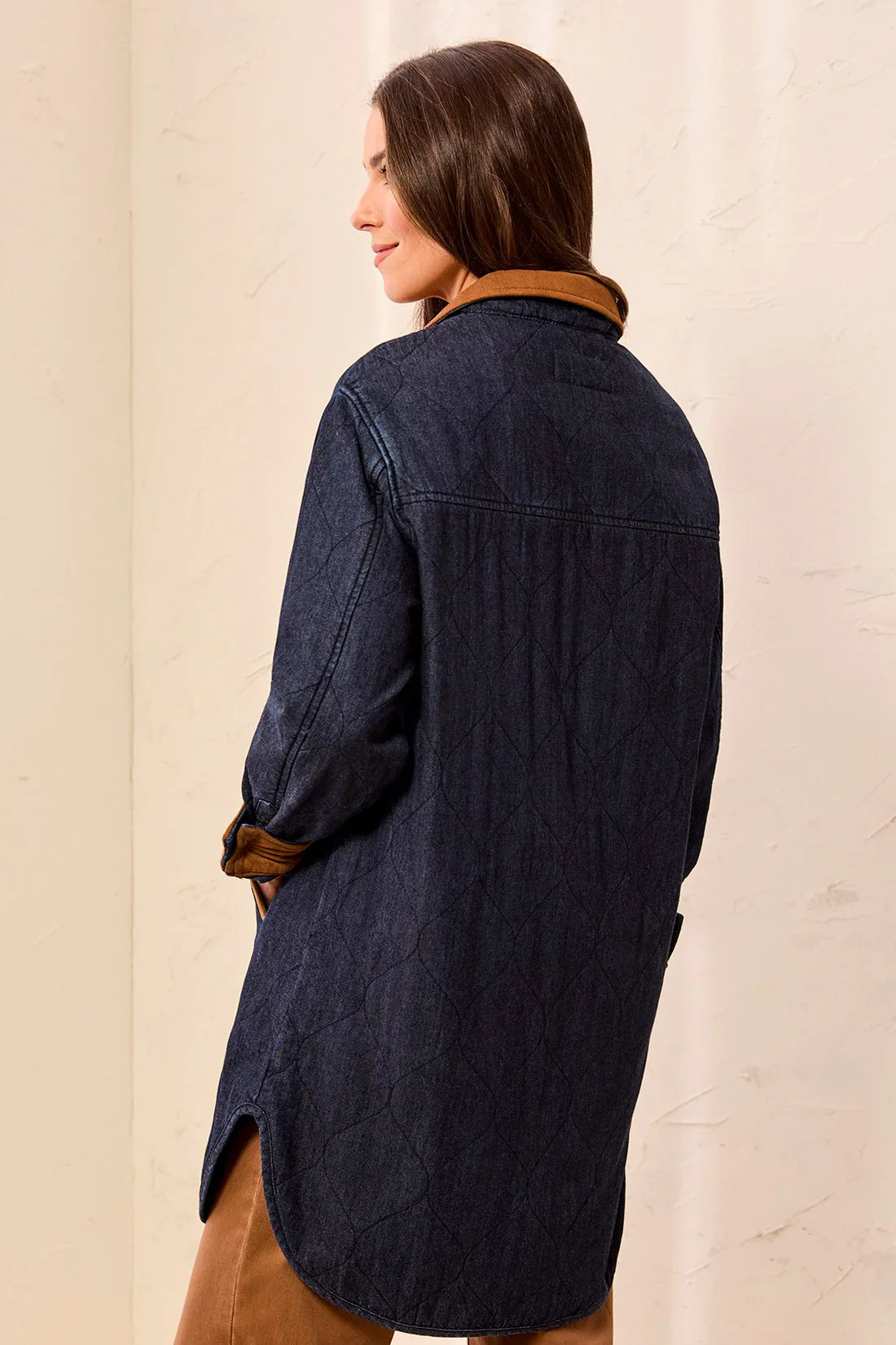 Tribal Quilted Denim Suede Trim Button-Front Jacket - Style 62370-5584