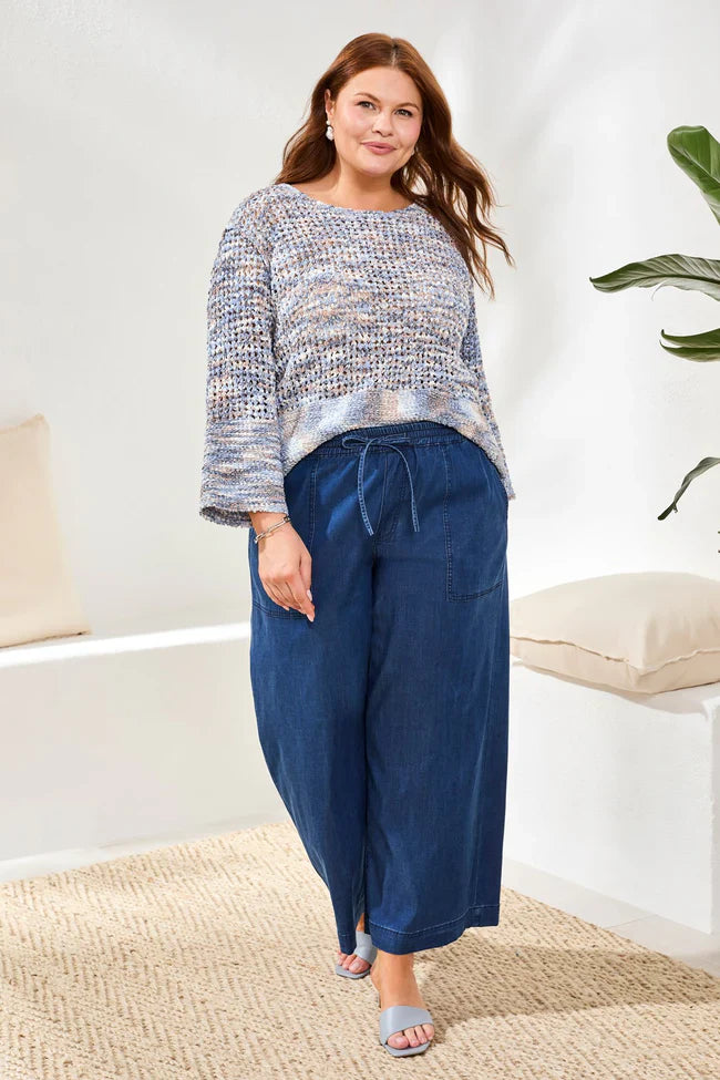 Soft Drape Denim Wide Leg Flowy Pants
