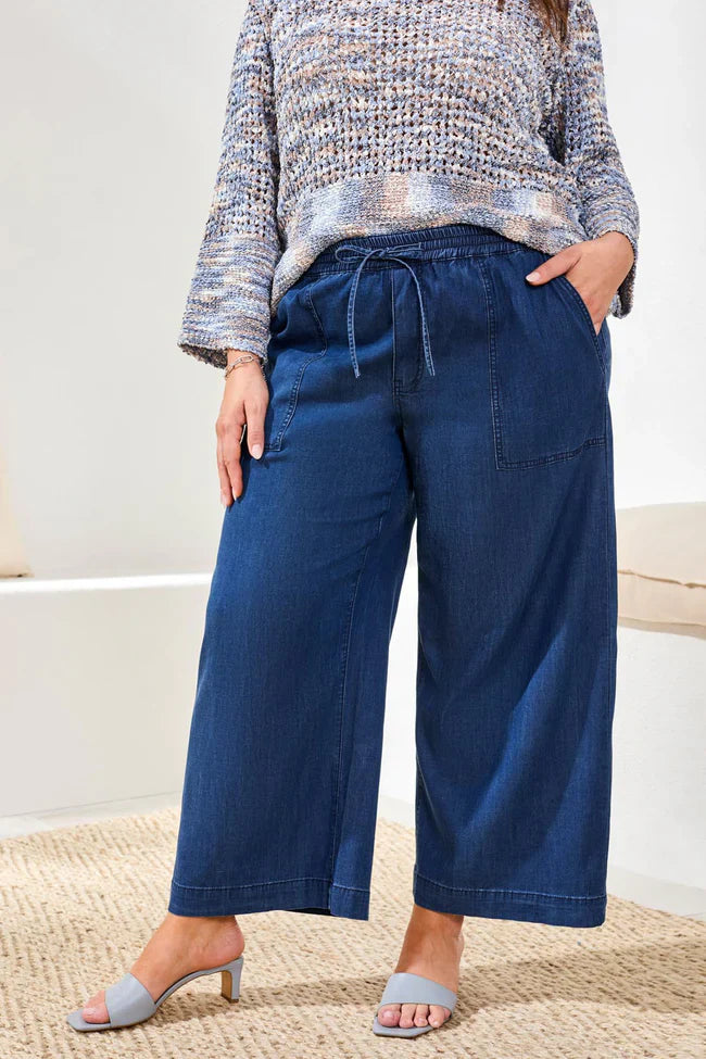 Soft Drape Denim Wide Leg Flowy Pants