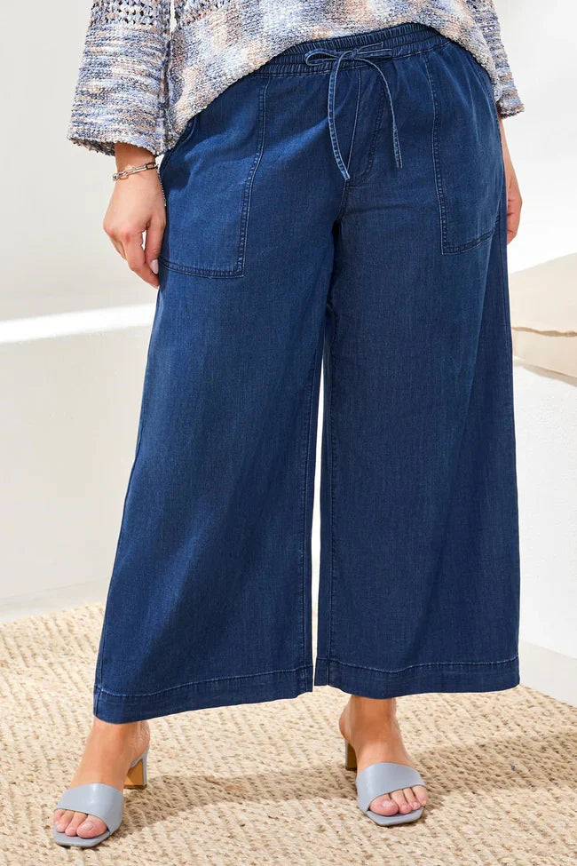 Soft Drape Denim Wide Leg Flowy Pants