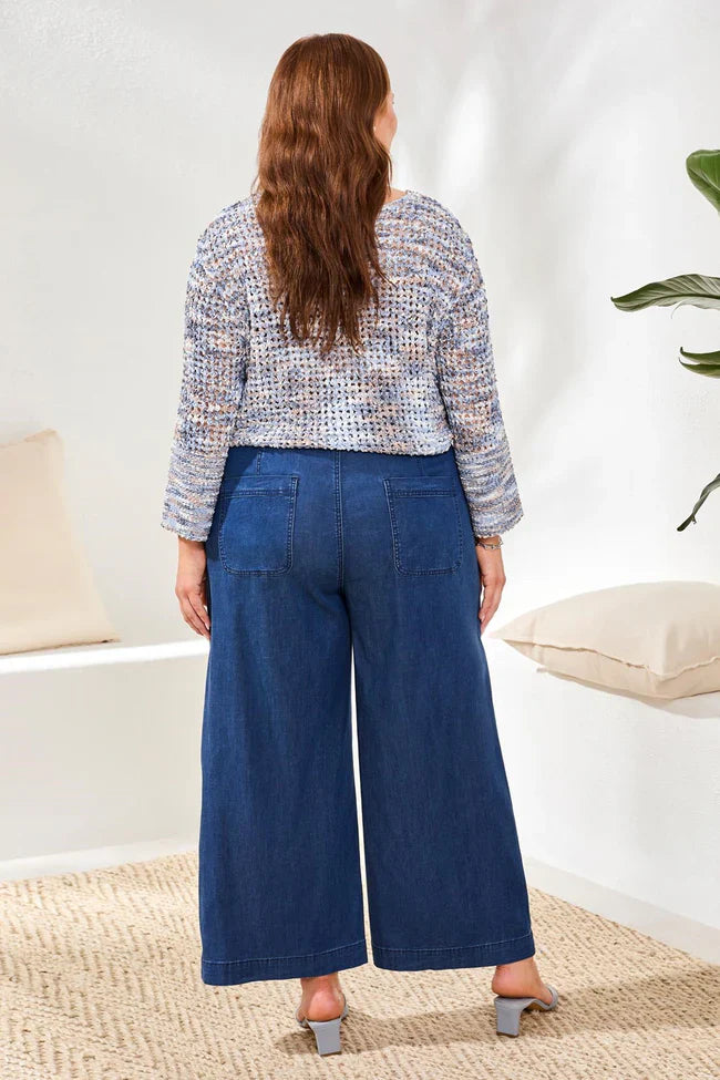 Soft Drape Denim Wide Leg Flowy Pants