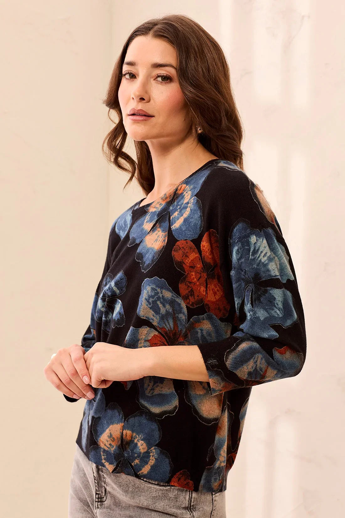 Tribal Soft Yarn Three-Quarter Sleeve Crewneck Sweater - Style 21750-8169