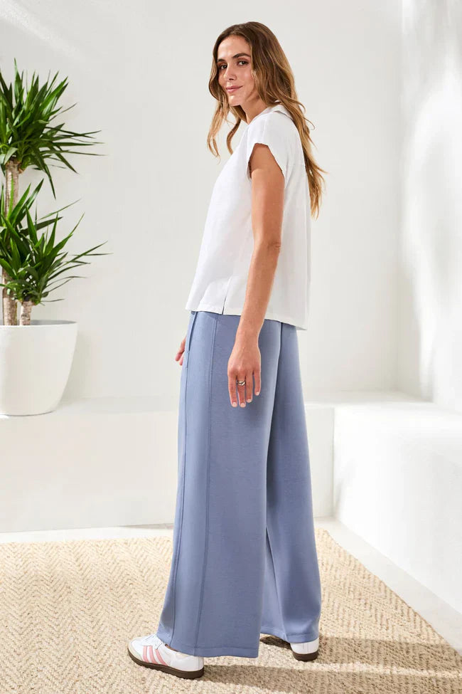 Wide-Leg Straight-Leg Pull-On Pants