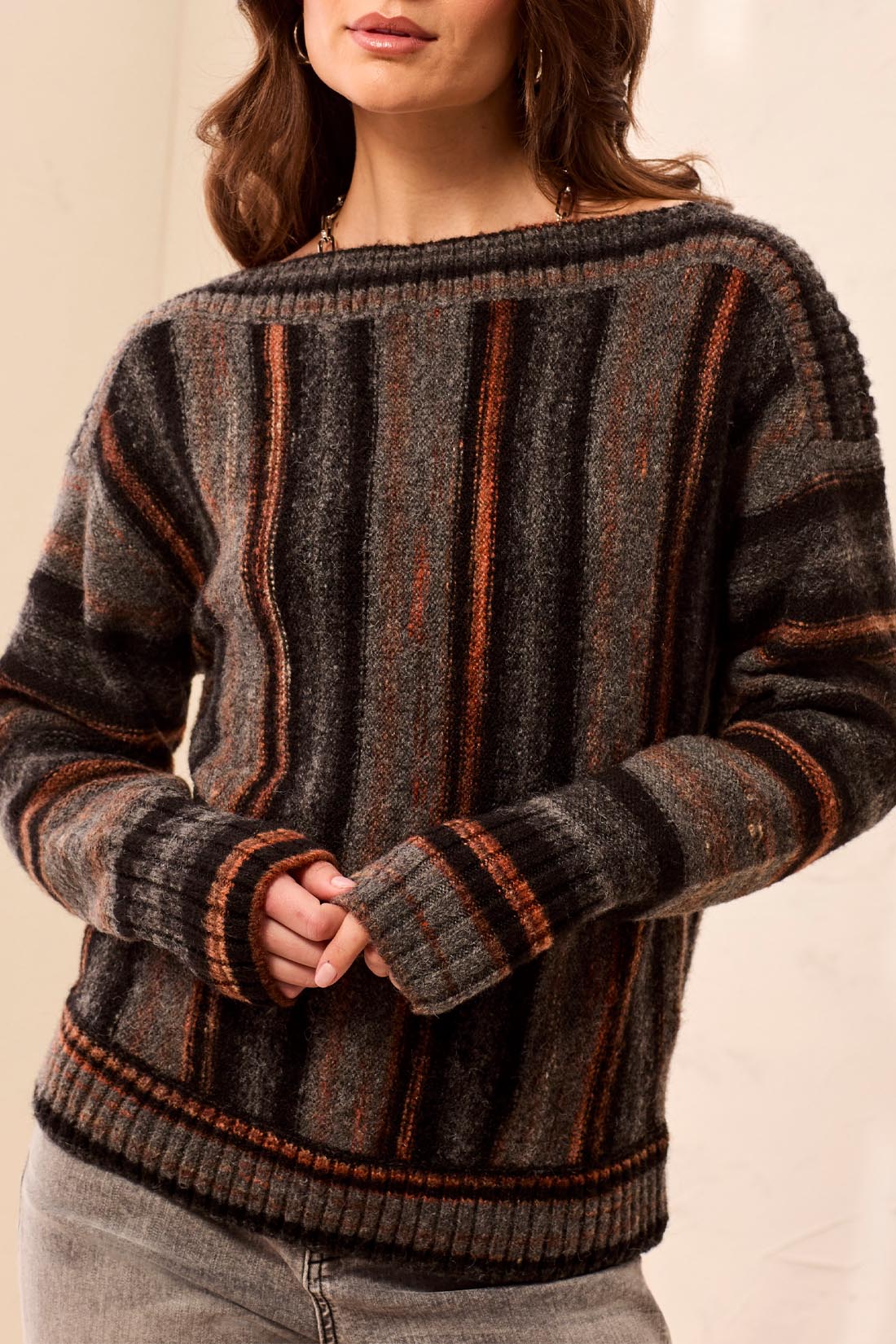 Tribal Yarn Dye Boat Neck Sweater - Style 63070-5818